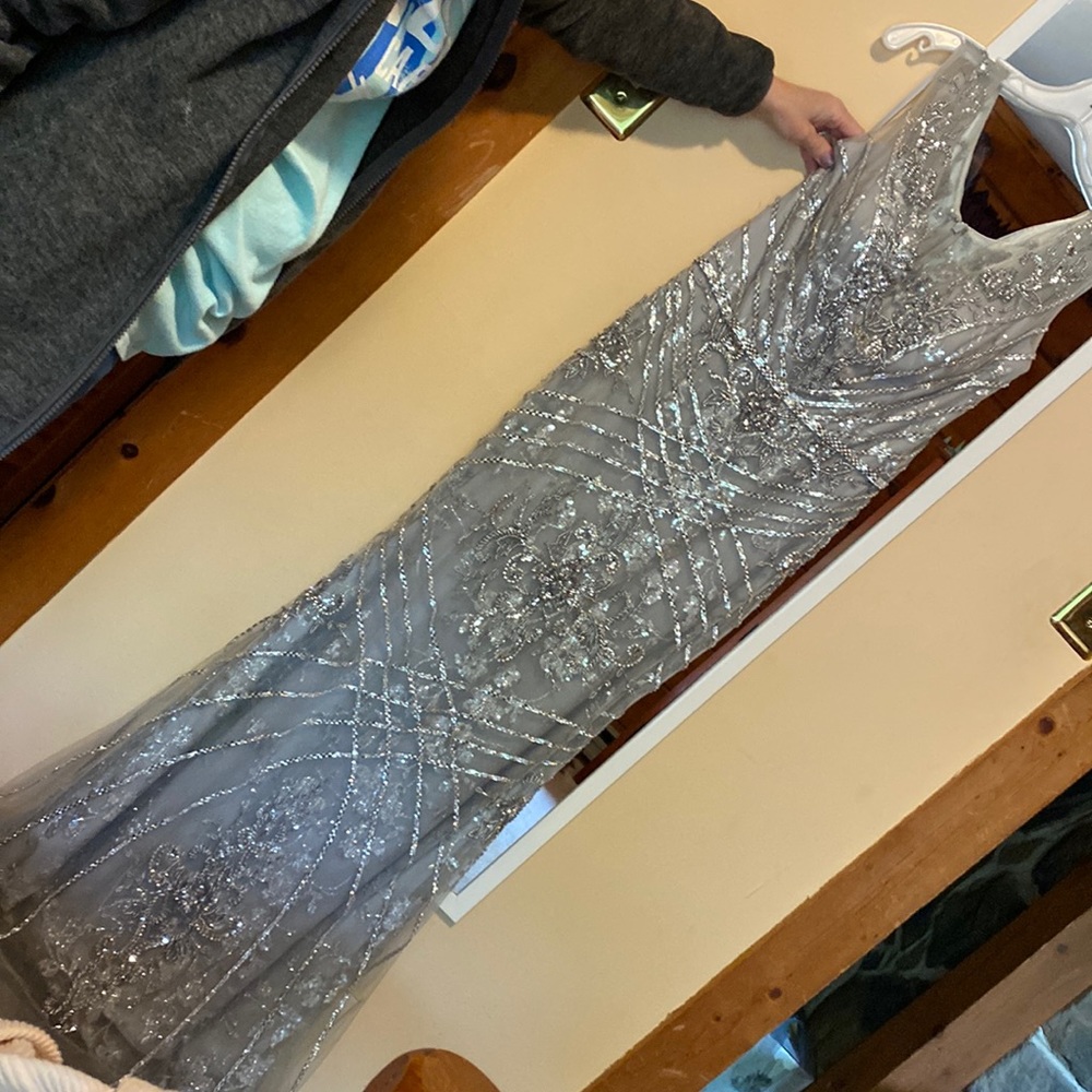 Silver beaded gown, worn once for wedding, size 12